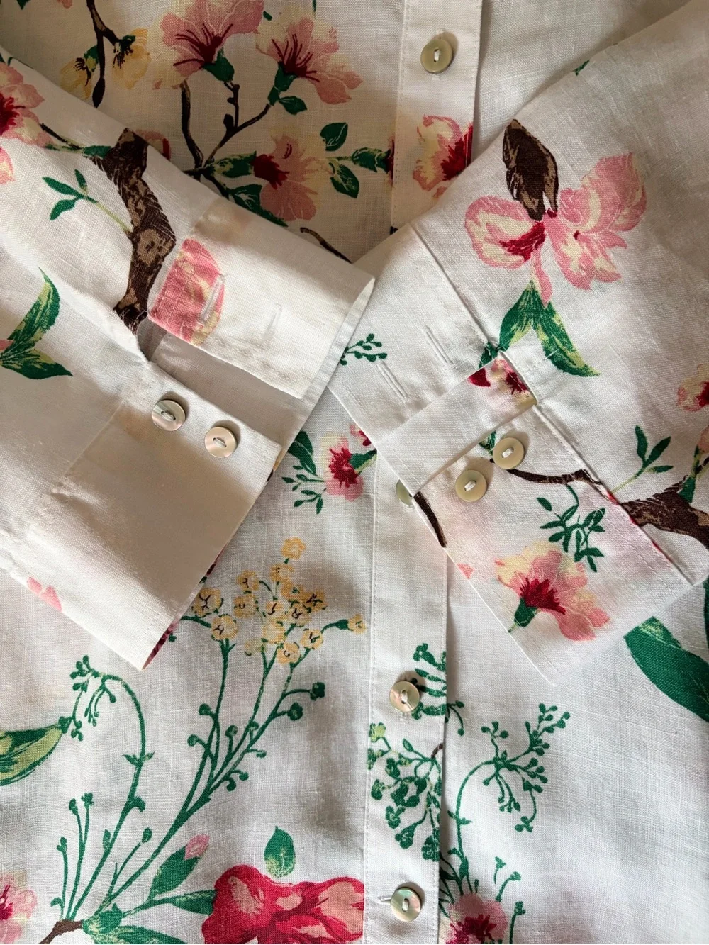 Chicos No Iron Kyoto Bloom 100% Linen Shirt Cuffed 3/4 Sleeve Top, Size 1, M